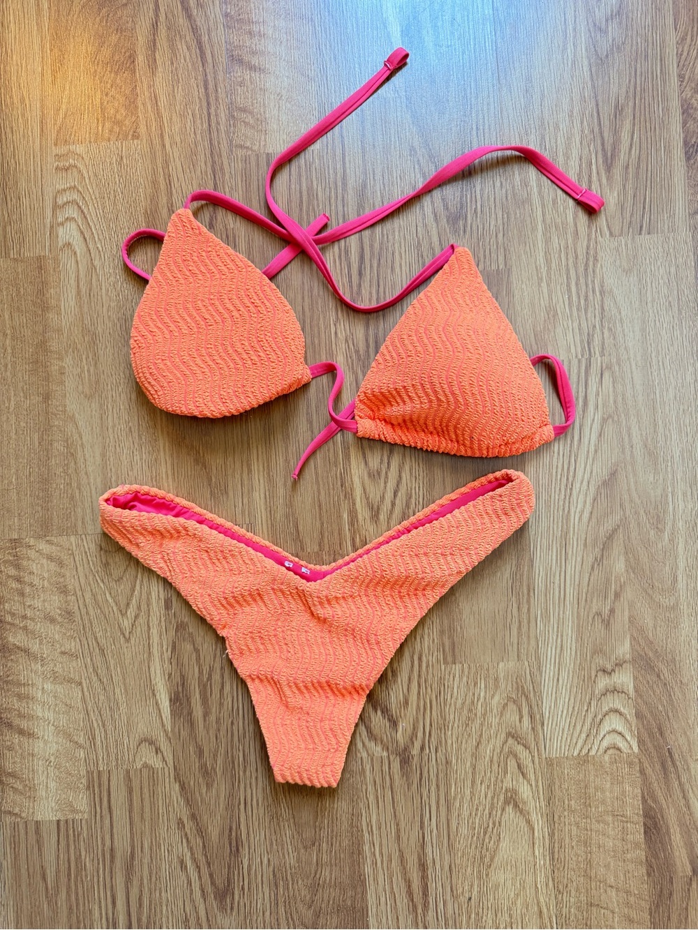 Calzedonia Textured Orange Bikini Set with Pink Trim